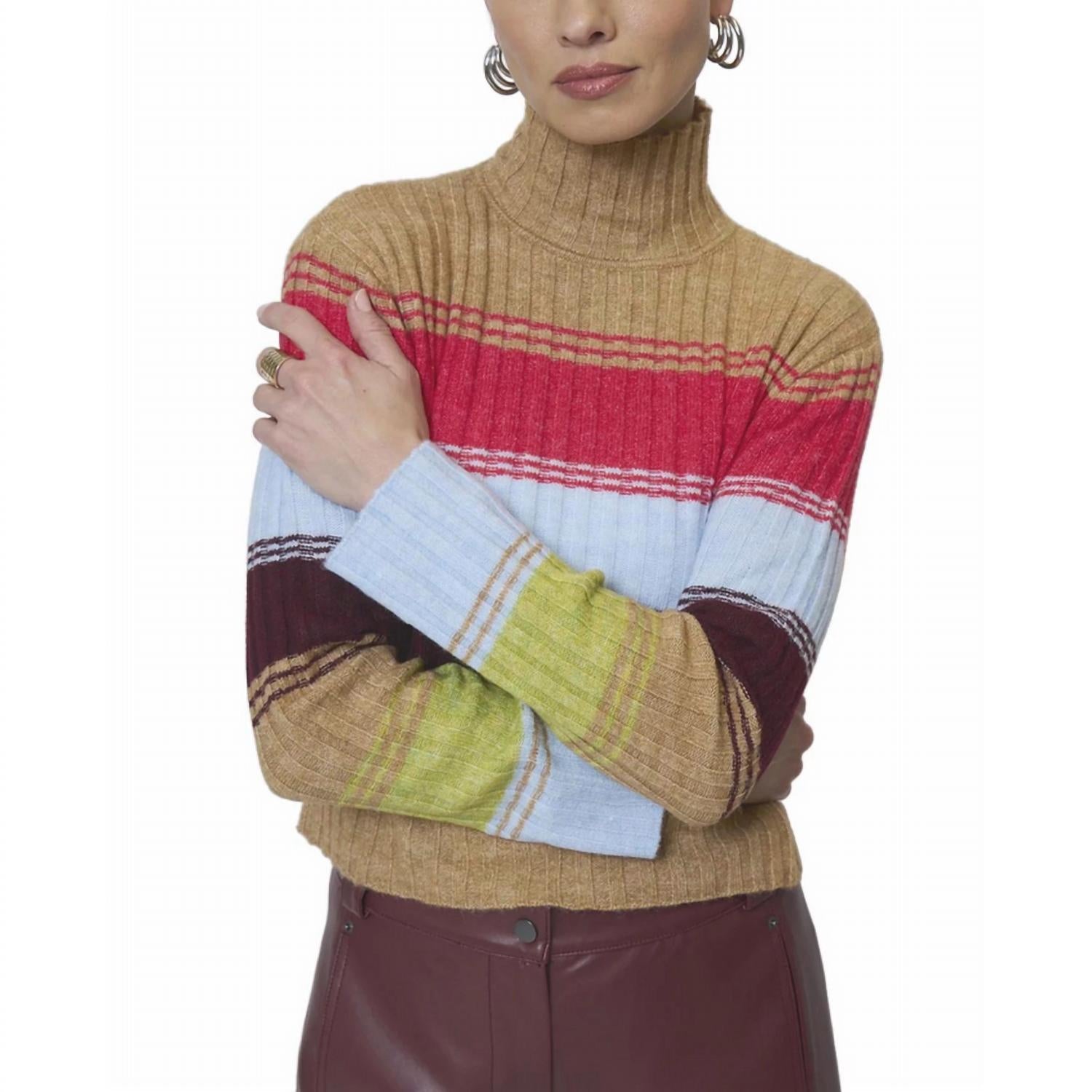 Central Park West Marley Ribbed Gradient Stripe T-neck Sweater in multi - women's sweater - view 4