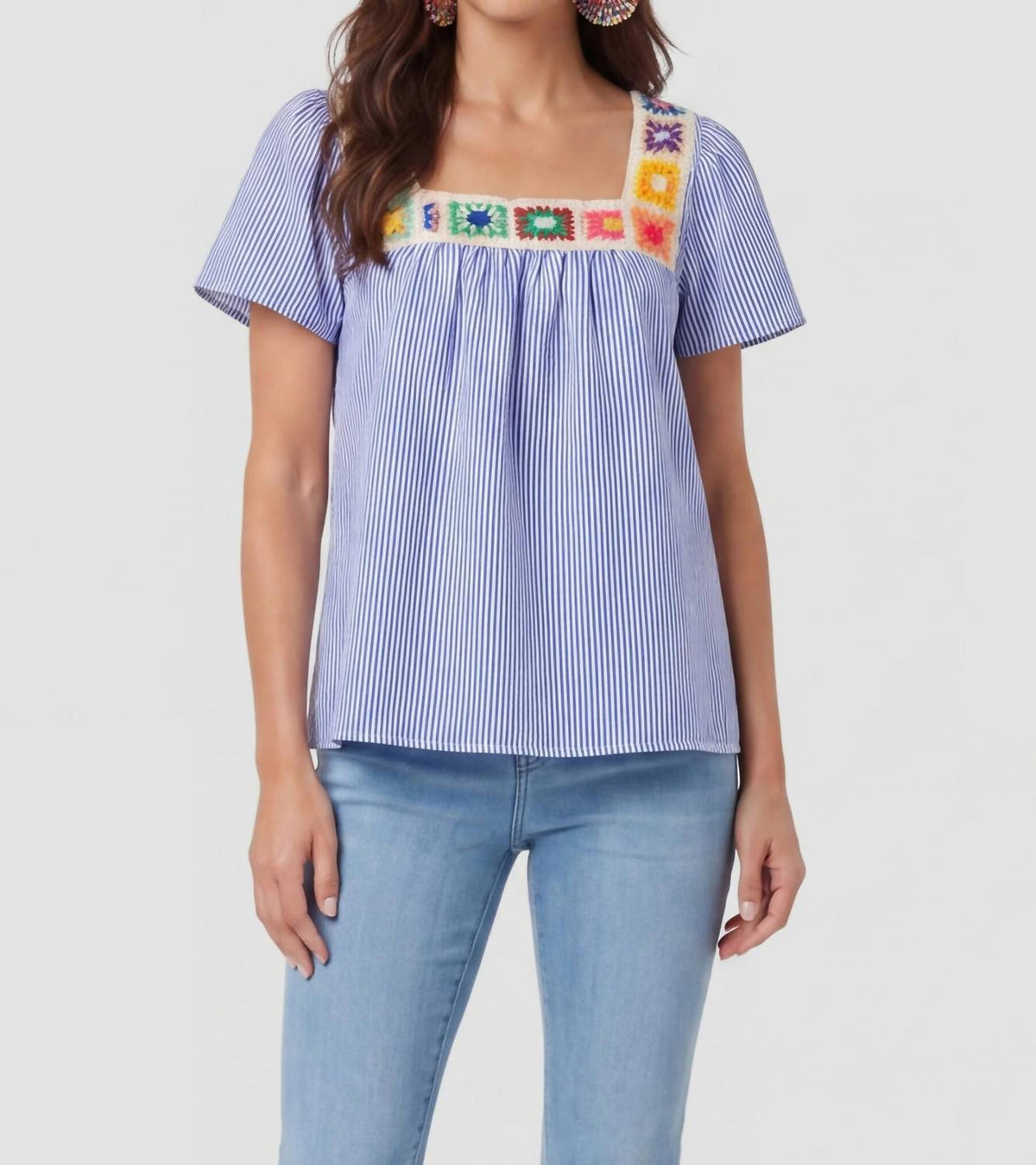 Southern Grace - Striped Seersucker Short Sleeve Top