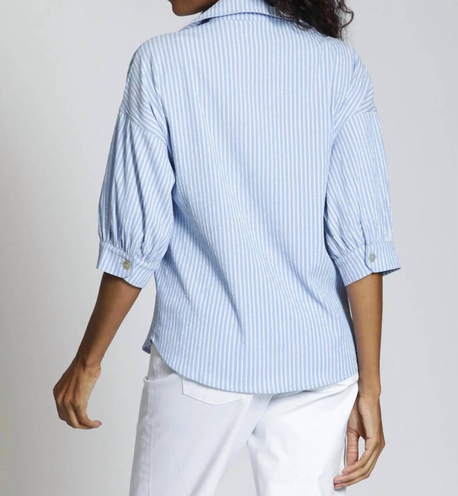 Apny - Stripe Shirt With Blouson Sleeve