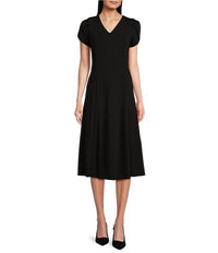 Calvin Klein - Scuba Crepe Short Tulip Sleeve A-line Midi Dress