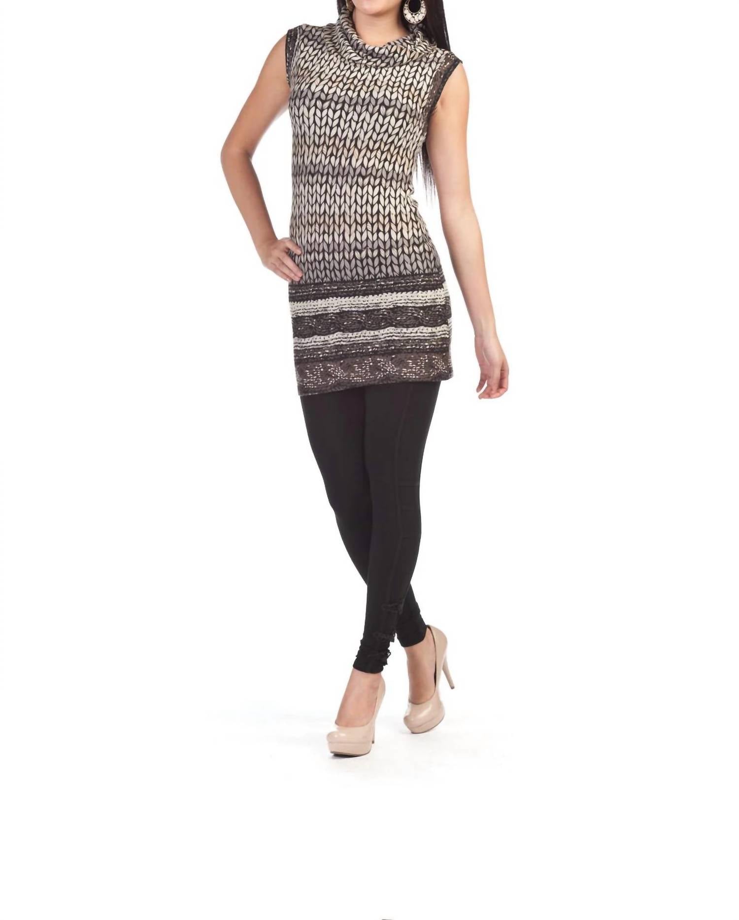 Papillon - Wheat Print Sleeveless Cowl Neck Dress