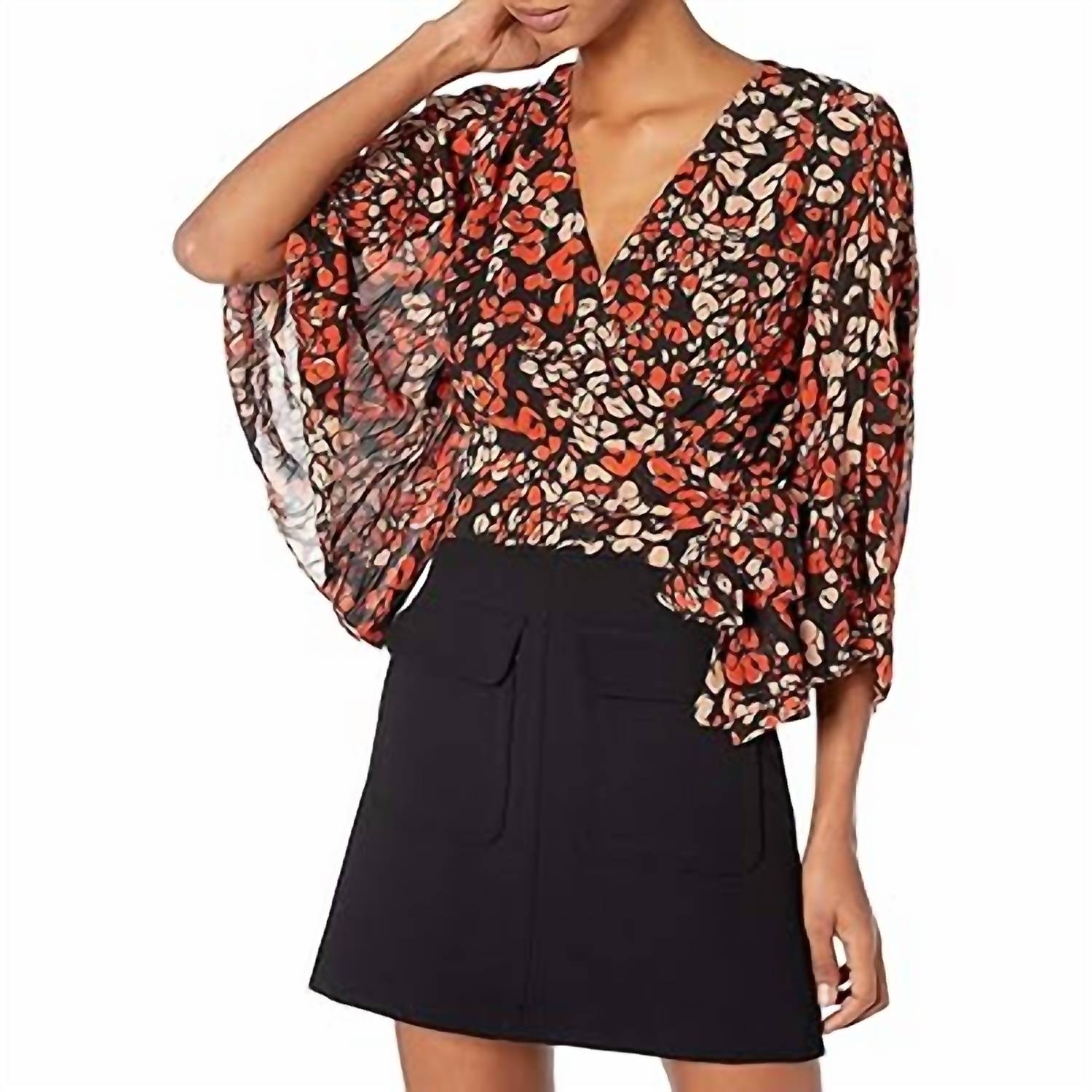 ASTR Imogen Top in red gold leopard - women's blouse - detail view