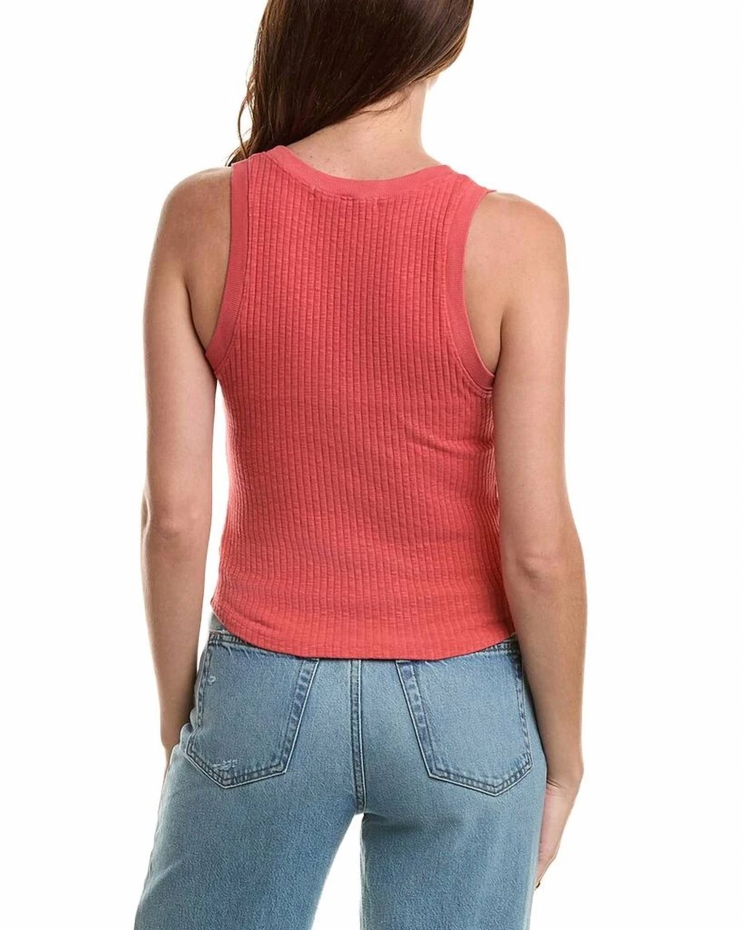 PROJECT SOCIAL T Suki Scoop Neck Rib Tank Top in red - women's tank top - detail view