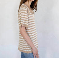 Things Between - Lany Woven Striped Oversized Collar Knit Top