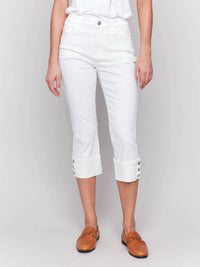 CHARLIE B 5-pocket Jeans With Snap Detail On Hem in white - women's jeans - detail view
