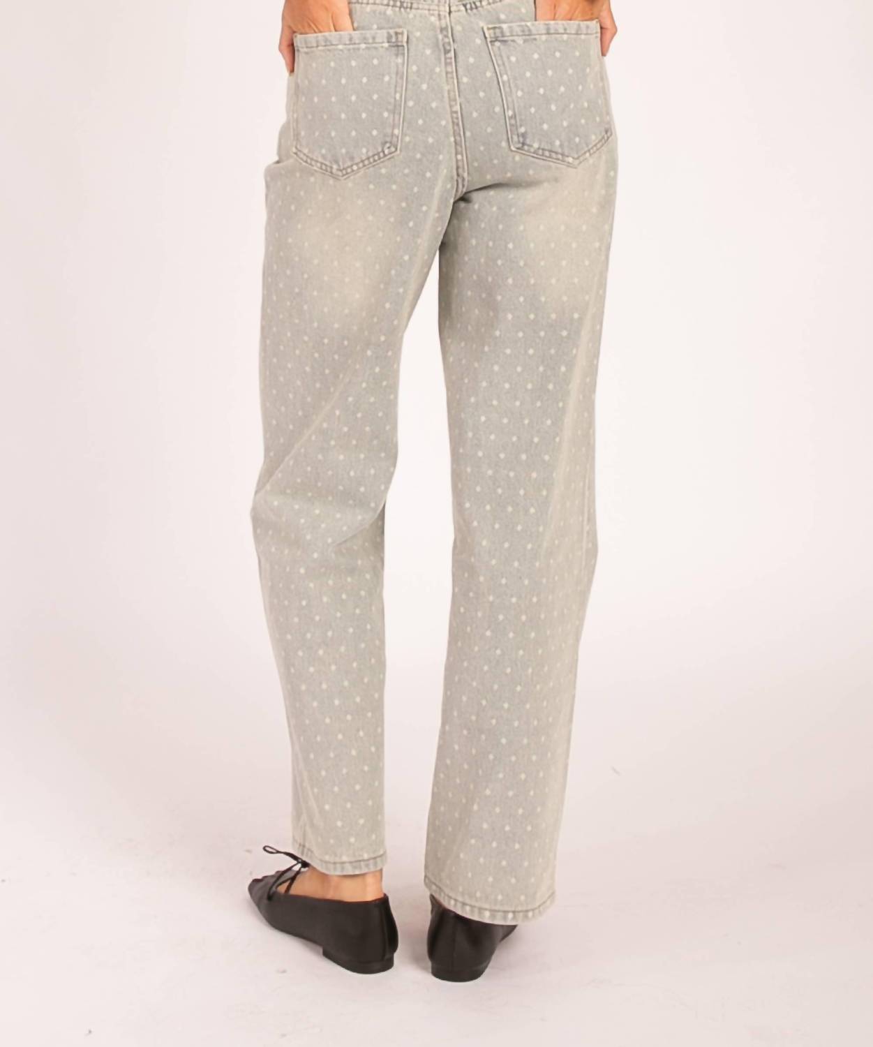 Heyson - Polka Dot High-waisted Straight Leg Jeans