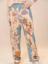Blue B - Western Motif Patch Loose Jeans