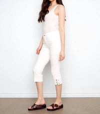 Charlie B - Cropped Twill Capri Jeans With Snap Button Cuff