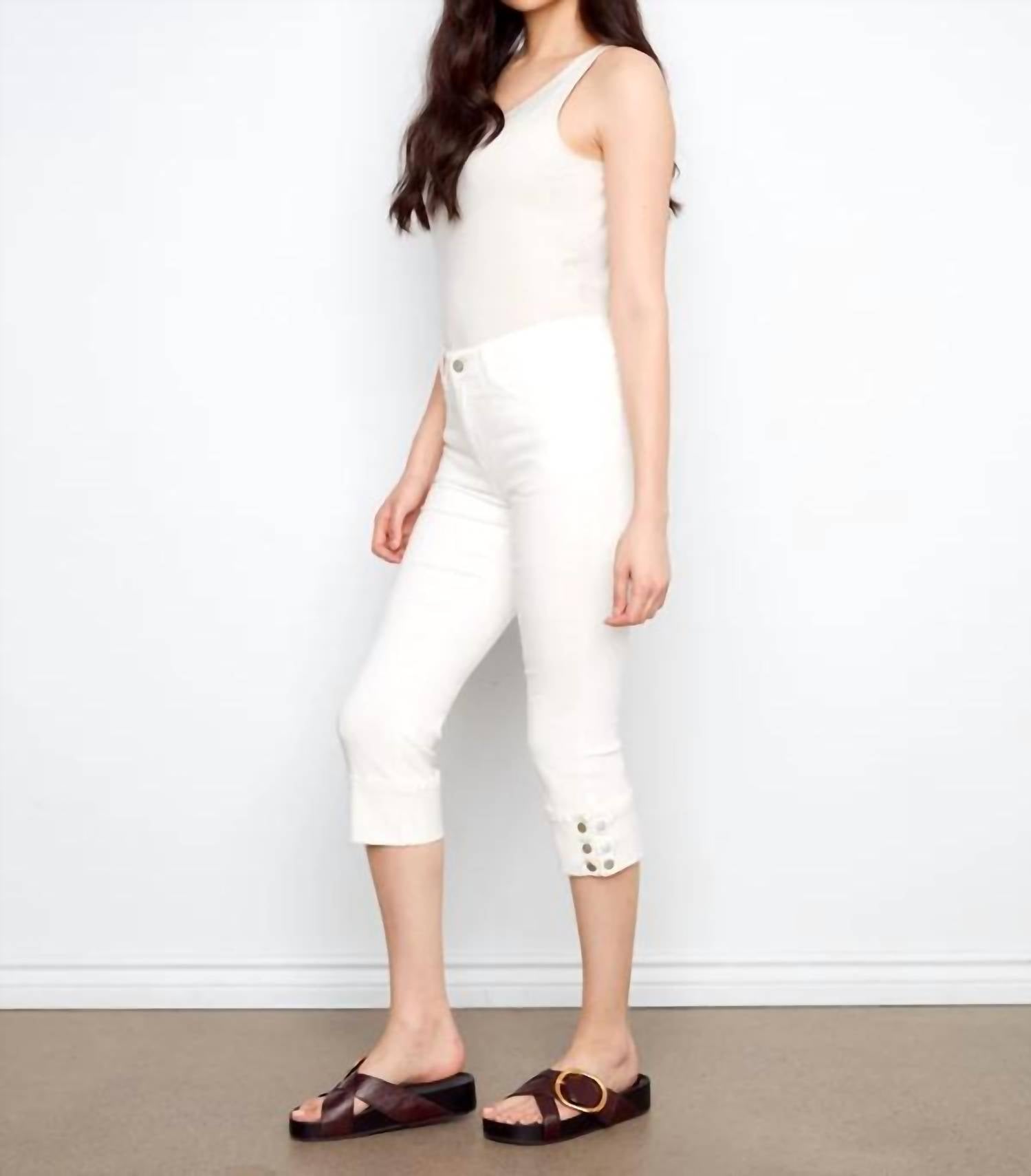 Charlie B - Cropped Twill Capri Jeans With Snap Button Cuff