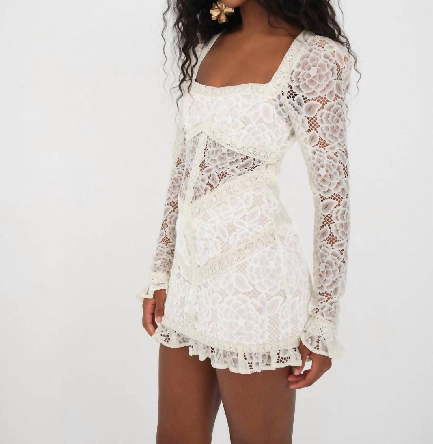for Love & Lemons Cleo Mini Dress in white - women's dress - detail view