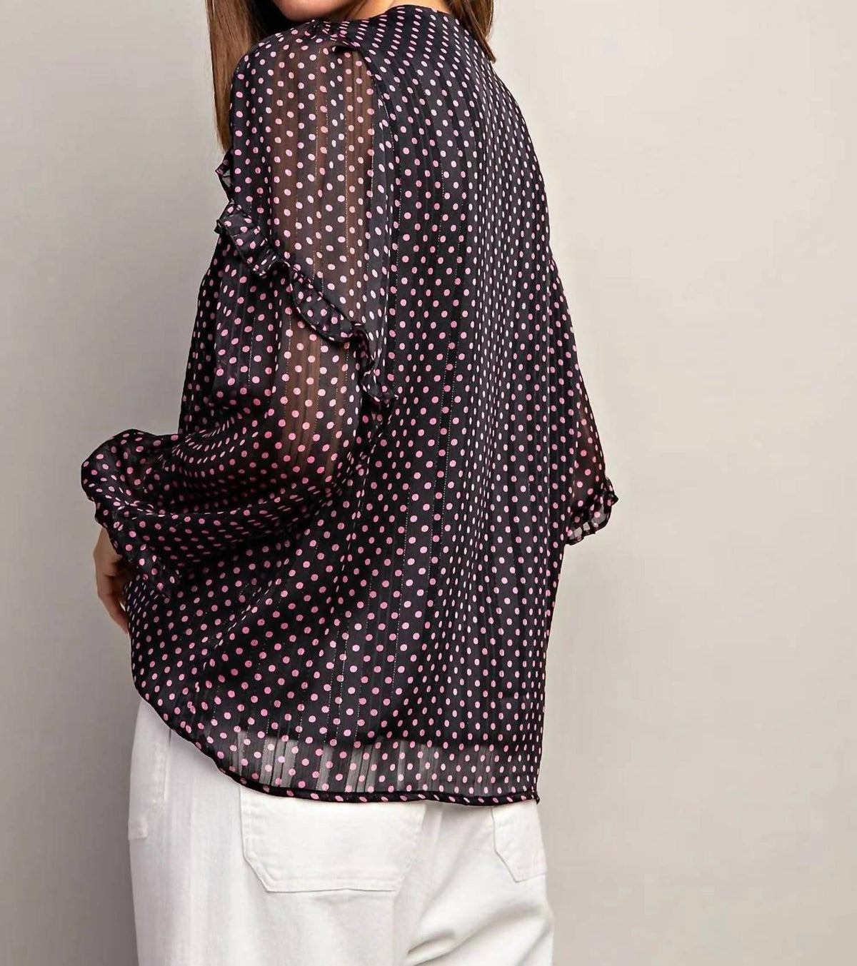 Ee:Some - Polka Dot Semi-sheer Blouse