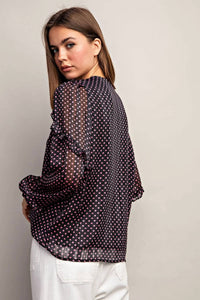 Ee:Some - Polka Dot Semi-sheer Blouse