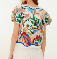 Farm Rio - Garden Of Life Scarf Short Sleeve Blouse