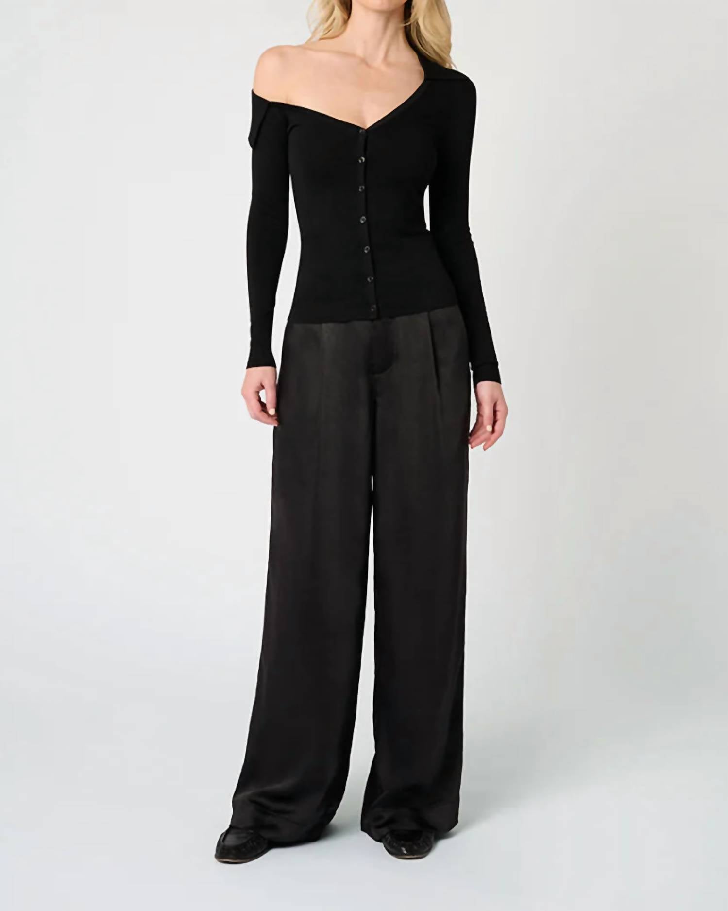 We Wore What - Off The Shoulder Collared Shirt