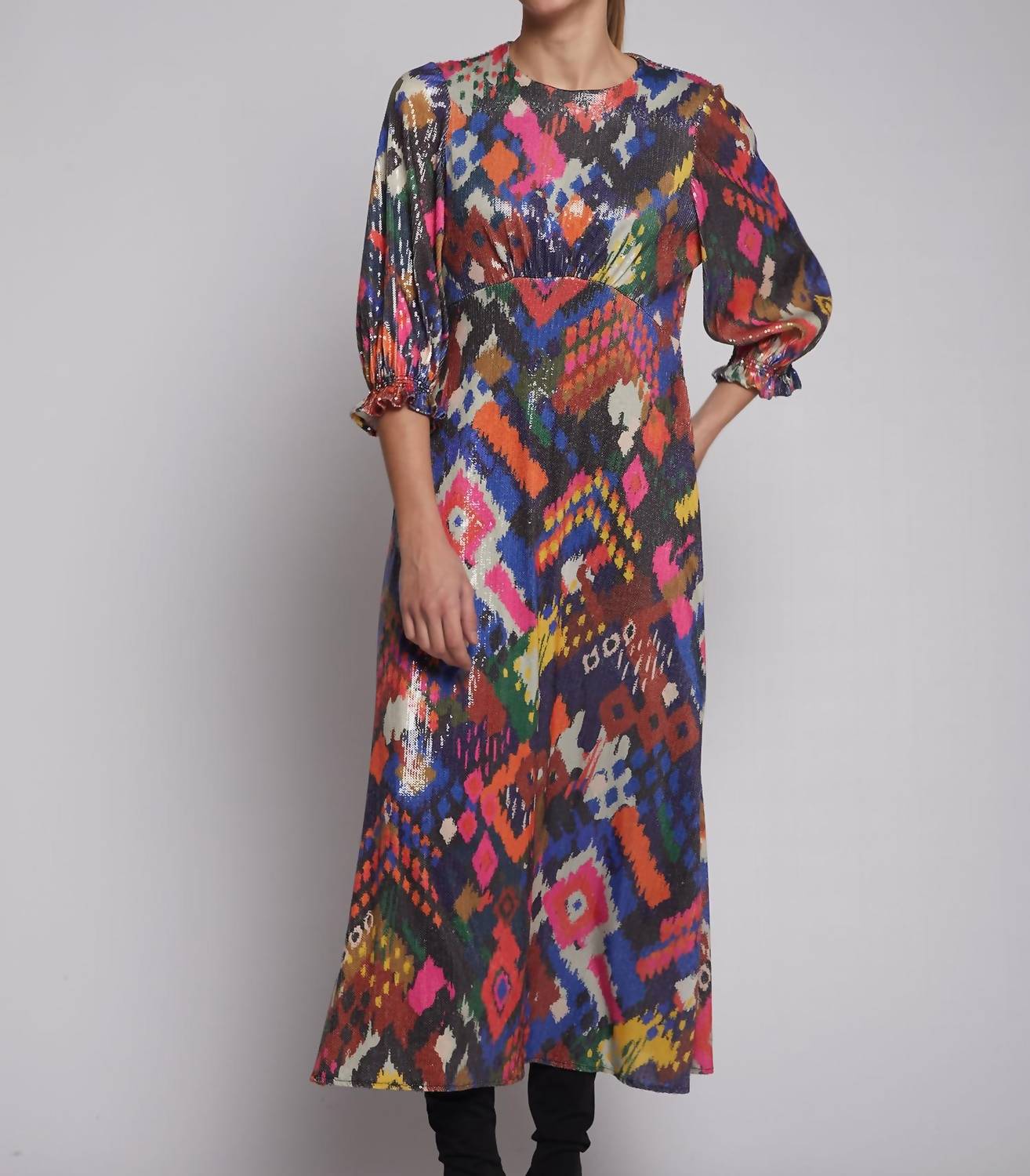 Vilagallo - KARA IKAT SEQUINS PRINT DRESS