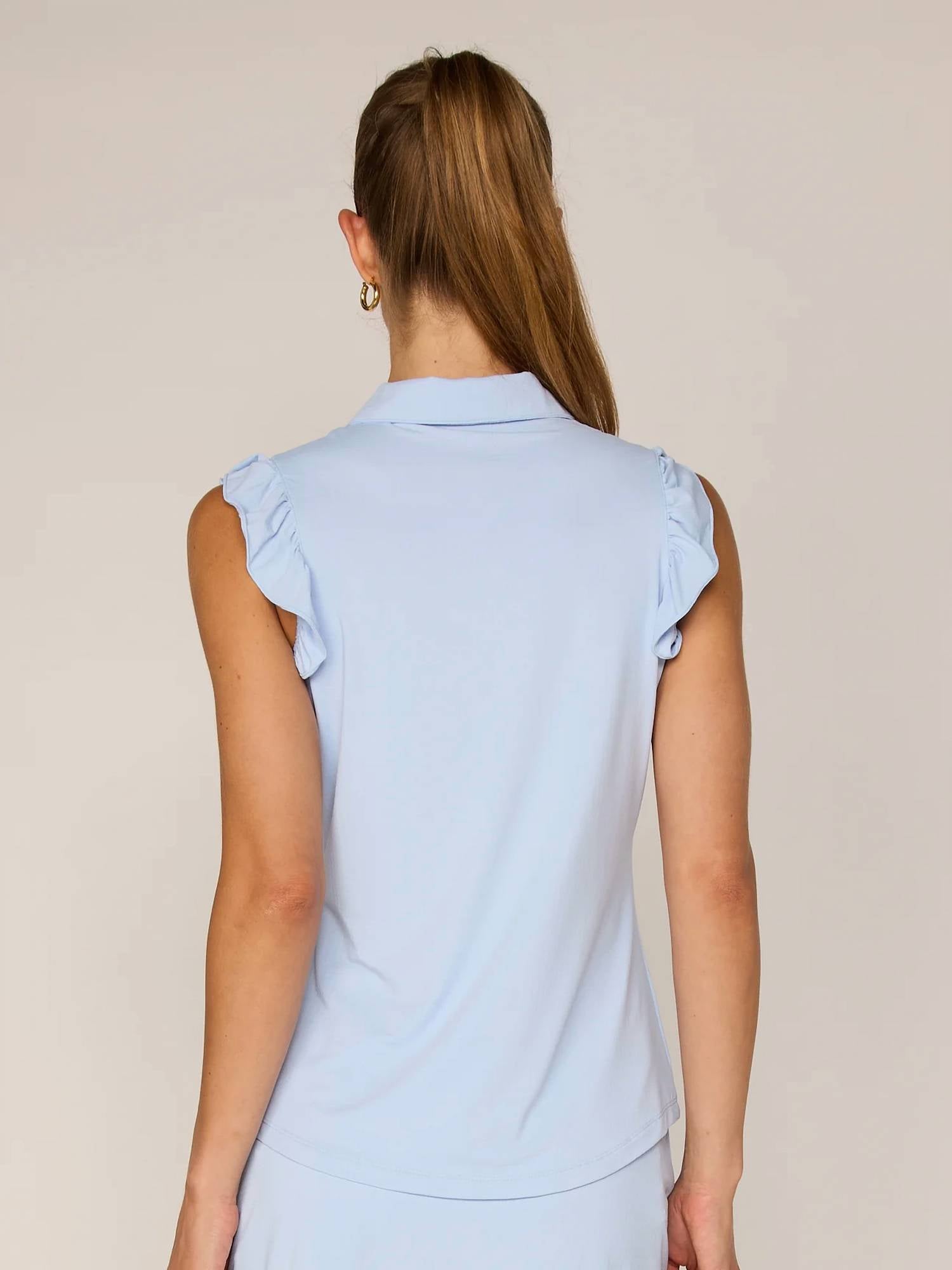 G Lifestyle - Sleeveless Ruffle Top With Gold Buttons