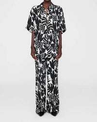ANINE BING Elain Slim Wide Leg Pant in black bird of paradise - women's pants