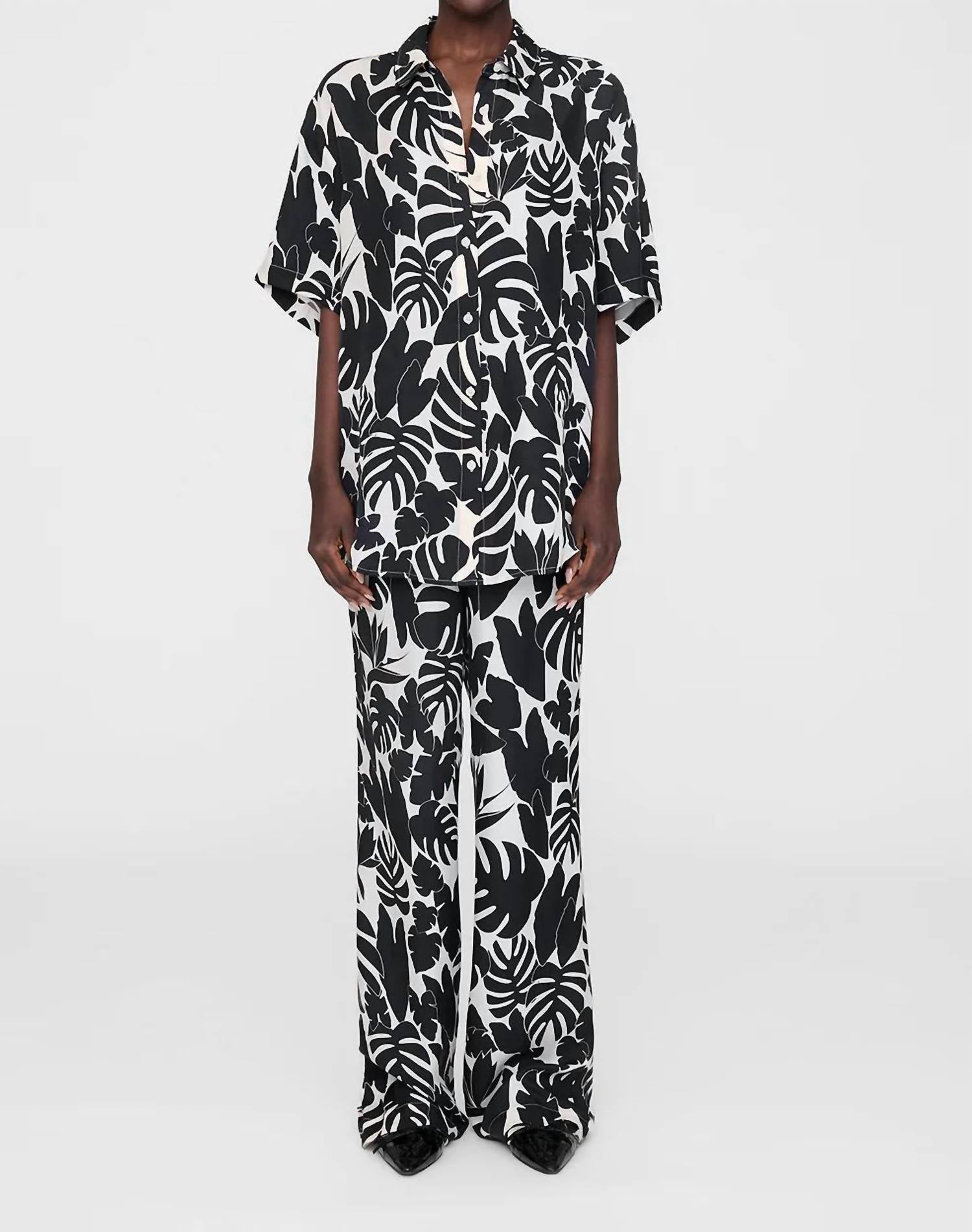 ANINE BING Elain Slim Wide Leg Pant in black bird of paradise - women's pants