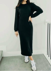 Mikarose Arden Long Sleeve Midi Dress in black - women's dress