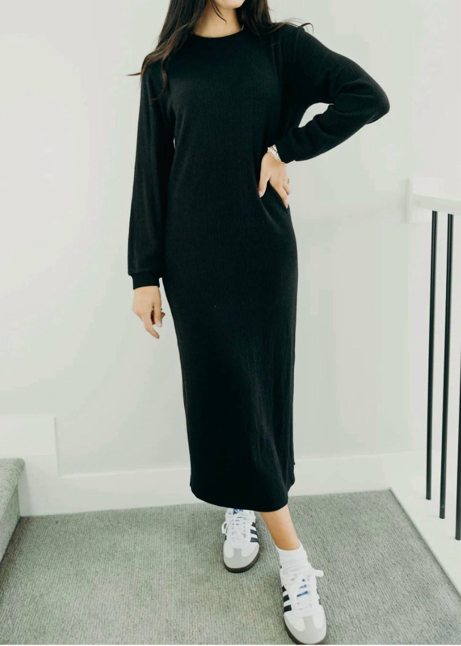 Mikarose Arden Long Sleeve Midi Dress in black - women's dress