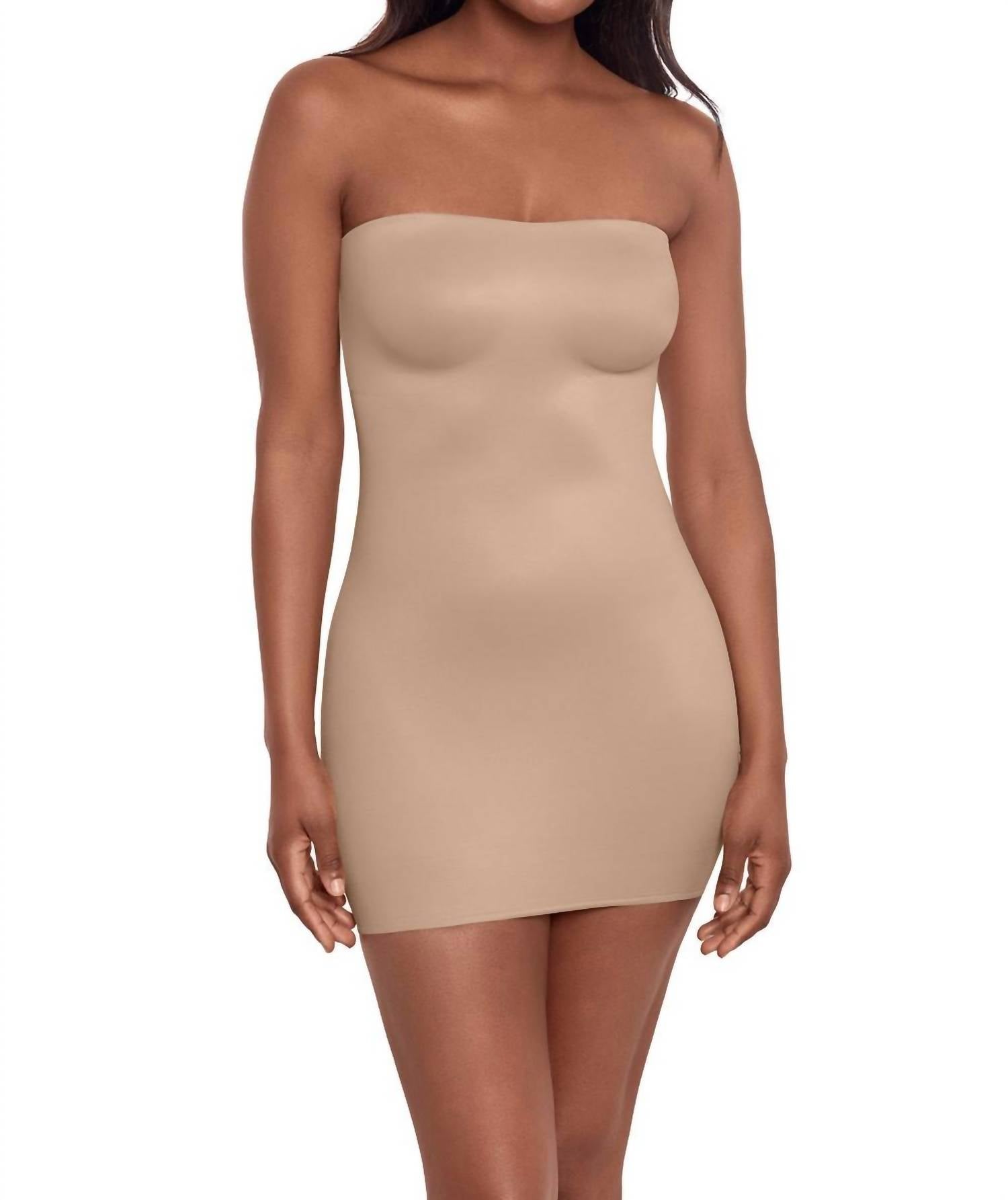 Miraclesuit Show Stopper Strapless Slip Mini Dress in warm beige - women's dress