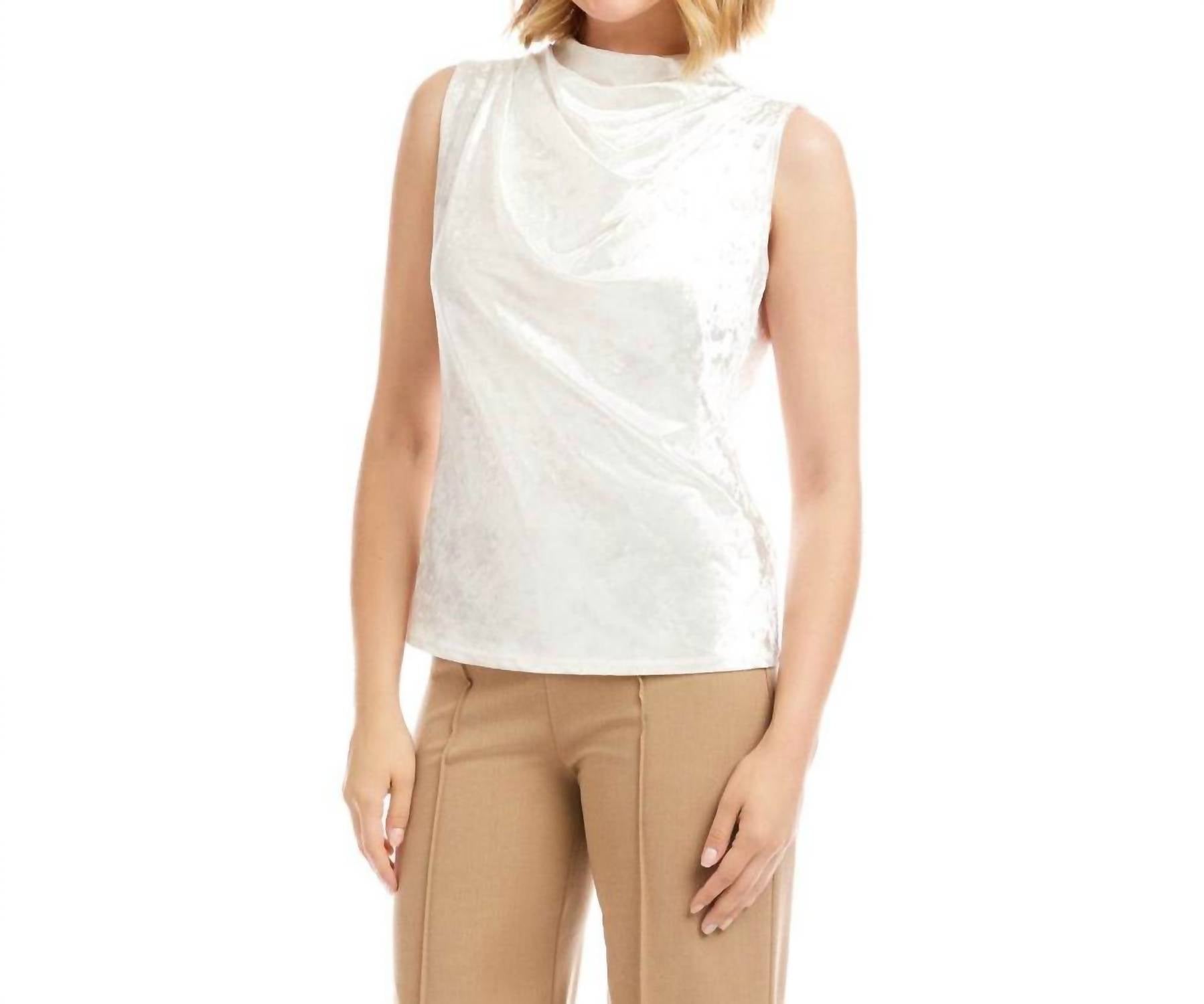 Karen Kane Sleeveless Crushed Velvet Drape Front Top in off white - women's blouse - alternate view