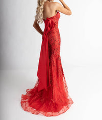 Rachel Allan - Glitter Strapless Slit Prom Gown
