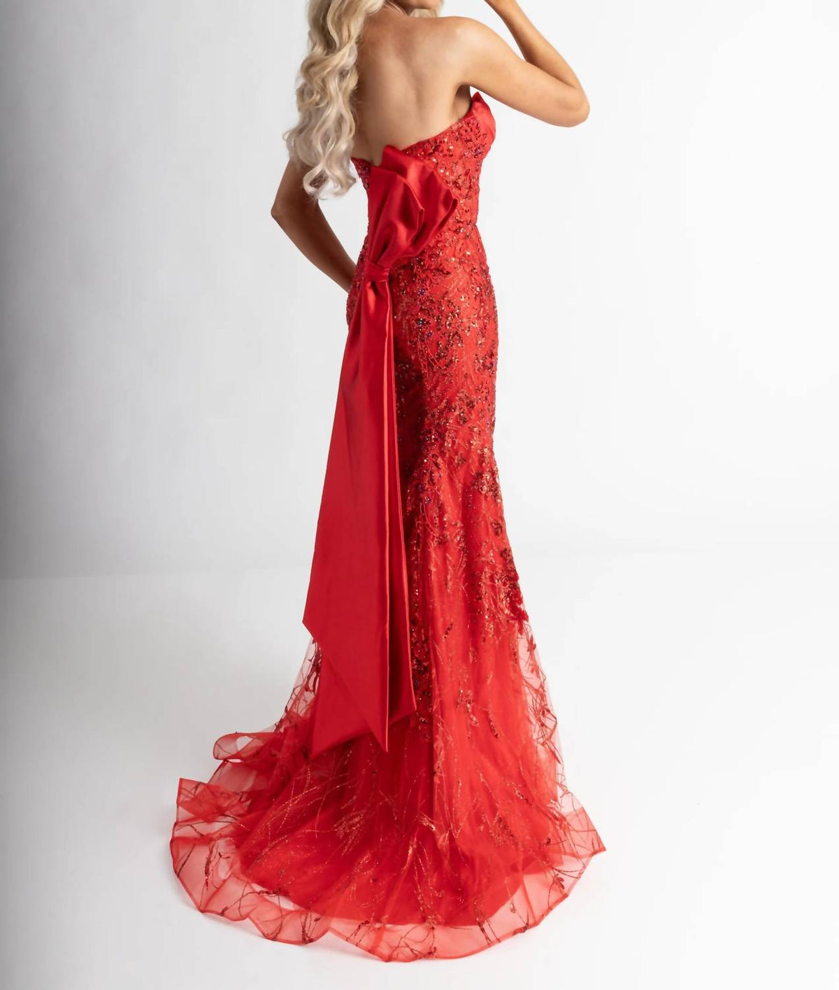 Rachel Allan - Glitter Strapless Slit Prom Gown