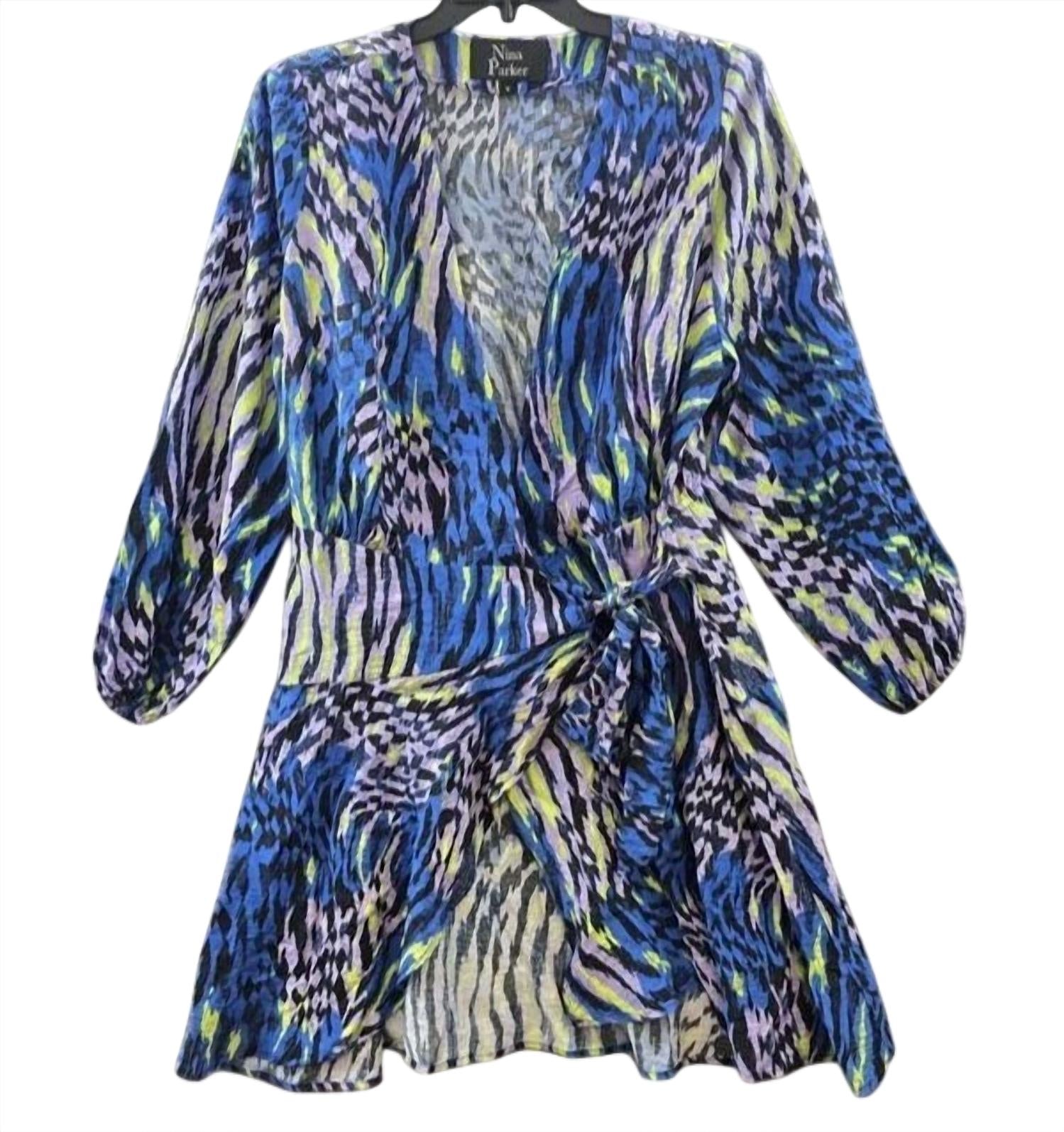 Nina Parker Trendy Crinkle Wrap Dress - Plus Size in abstract animal - women's dress - detail view