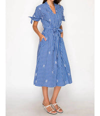Meet Me In Santorini - Azure Lace Shirt Midi Dress