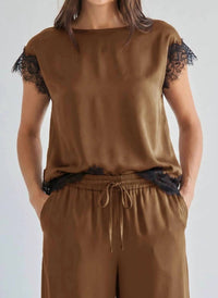 Able - Satin Lace Top And Pants Set