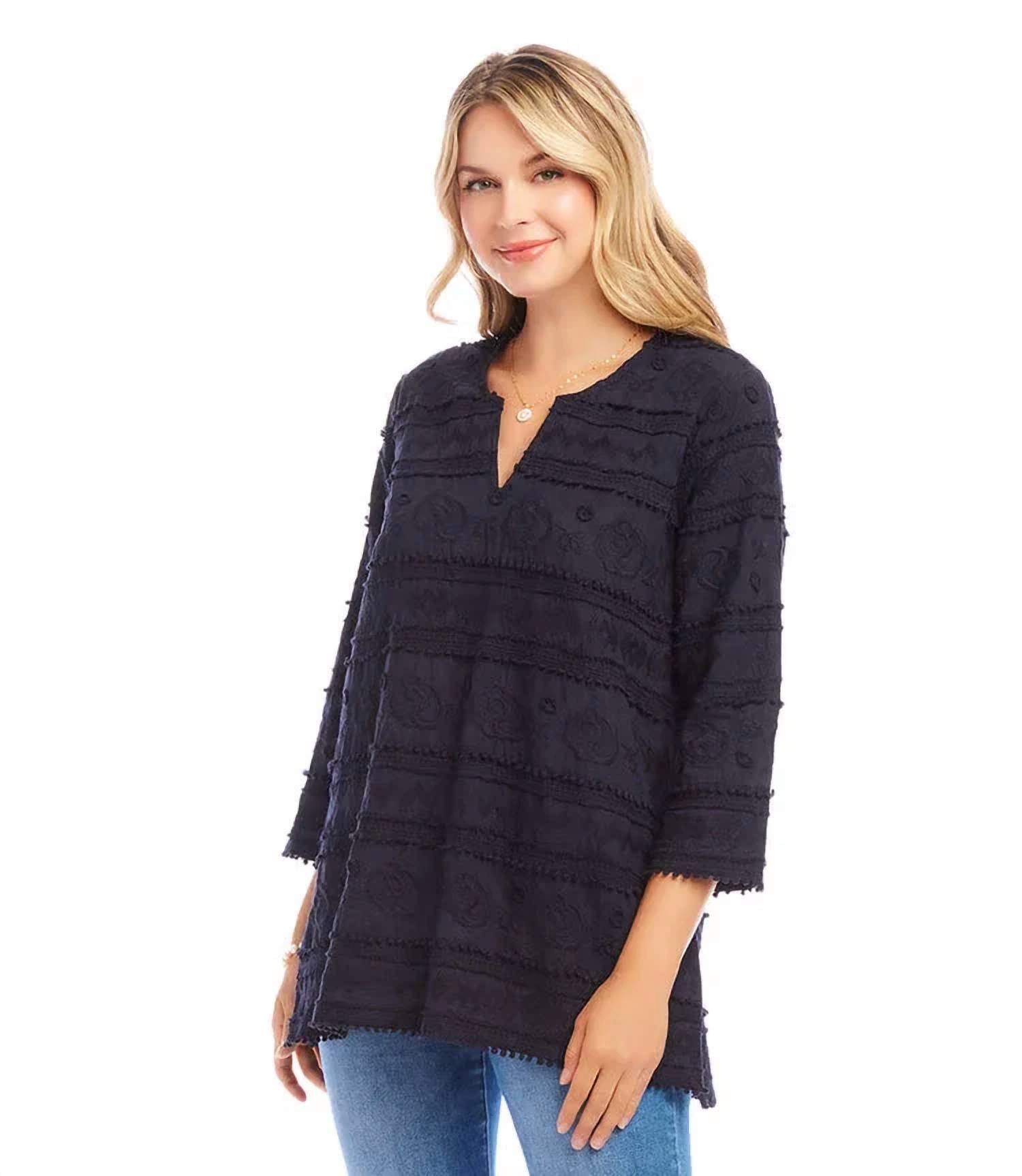 Karen Kane - Nesta Three Quarter Sleeve Embroidered Tunic