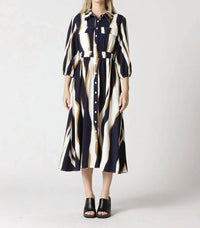 Gracia - Wavy Abstract Front Button Down Shirt Dress
