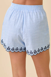 Main Strip - Deena Striped Shorts With Scallop Embroidered Hem Detail