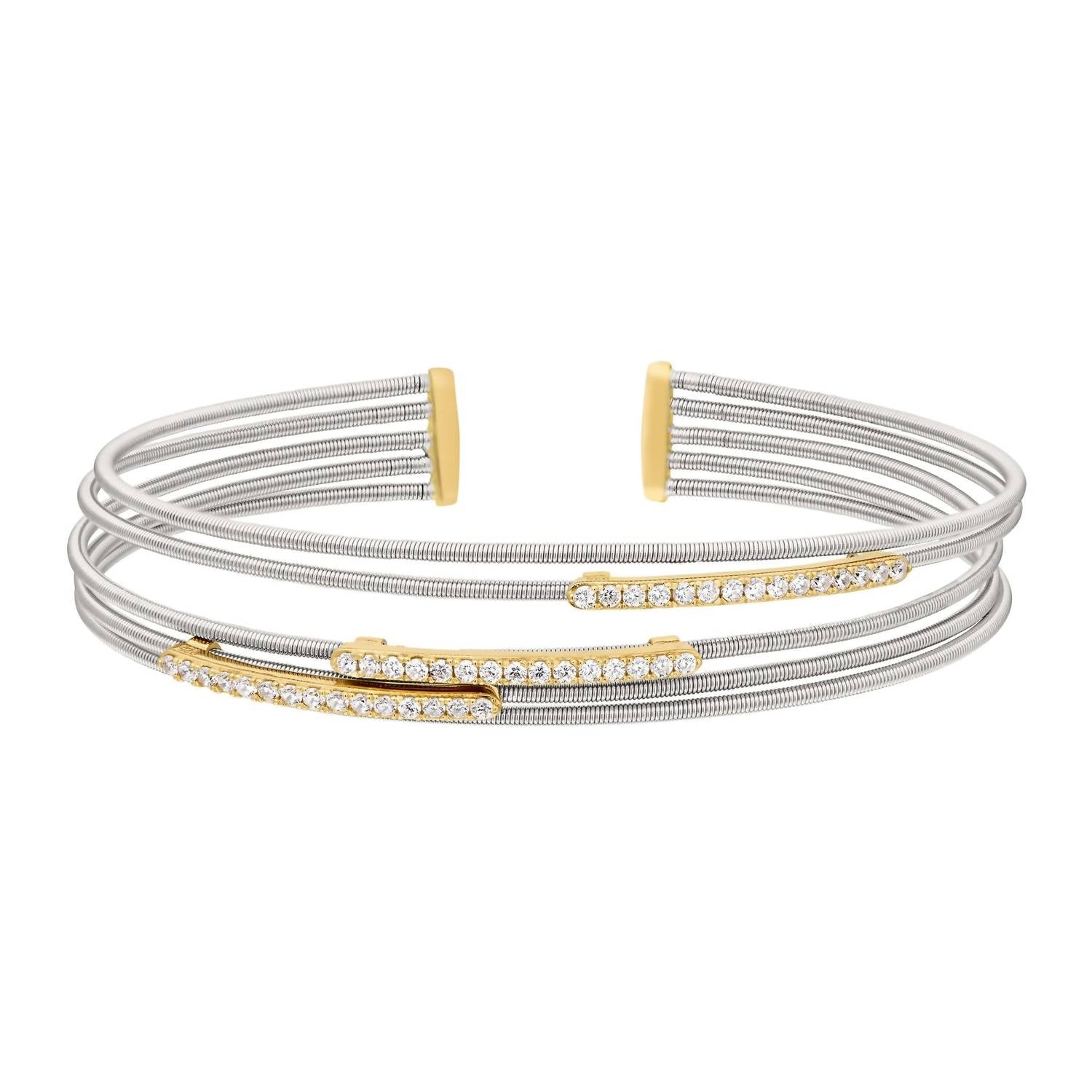 Bella Cavo - Rhodium Sterling Cuff With Diamond Horizontal Bars