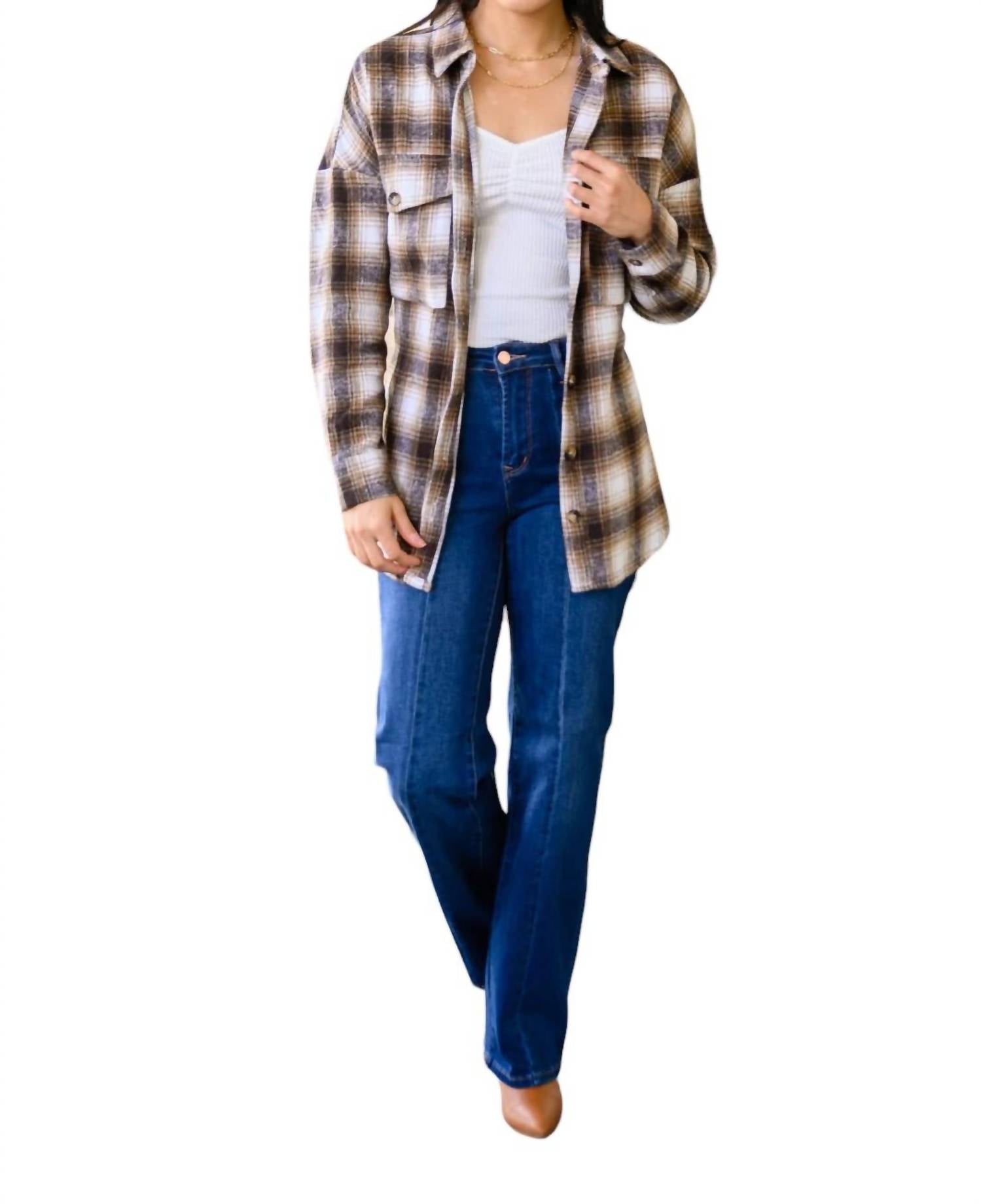 Hailey & Co - Outside Stroll Plaid Waist Tie Shacket