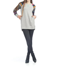 Papillon - Step Hem Tunic With Multi Striped Sleeves