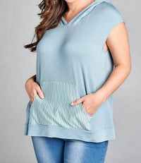 Emerald Collection Mini Sleeve Casual Hoodie Top - Plus in dusty blue - women's top - view 4