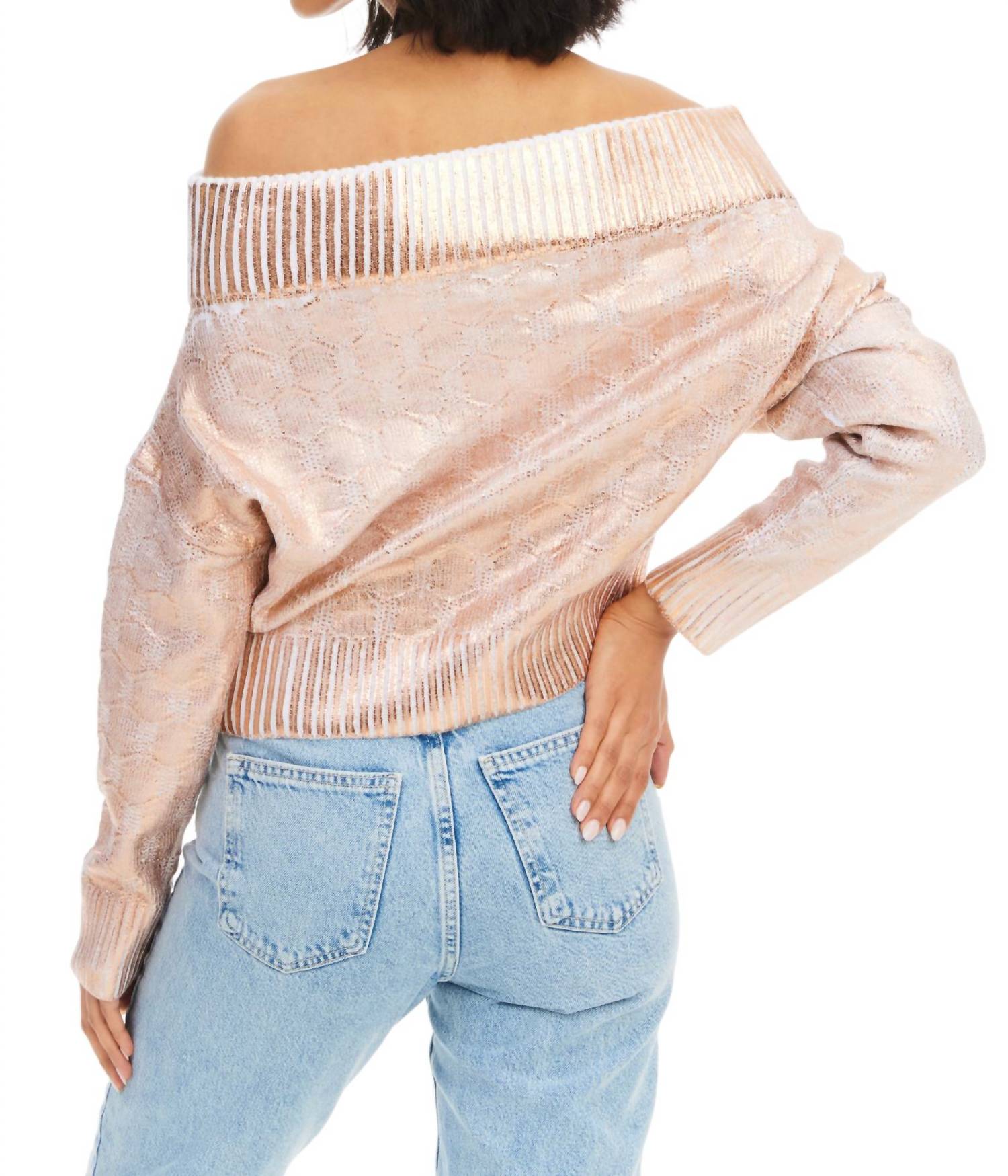 ALLISON NEW YORK Foiled Alba Sweater in rose gold - women's sweater - detail view