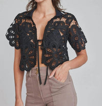 Self Contrast - Emaline Open Tie Crop Shirt
