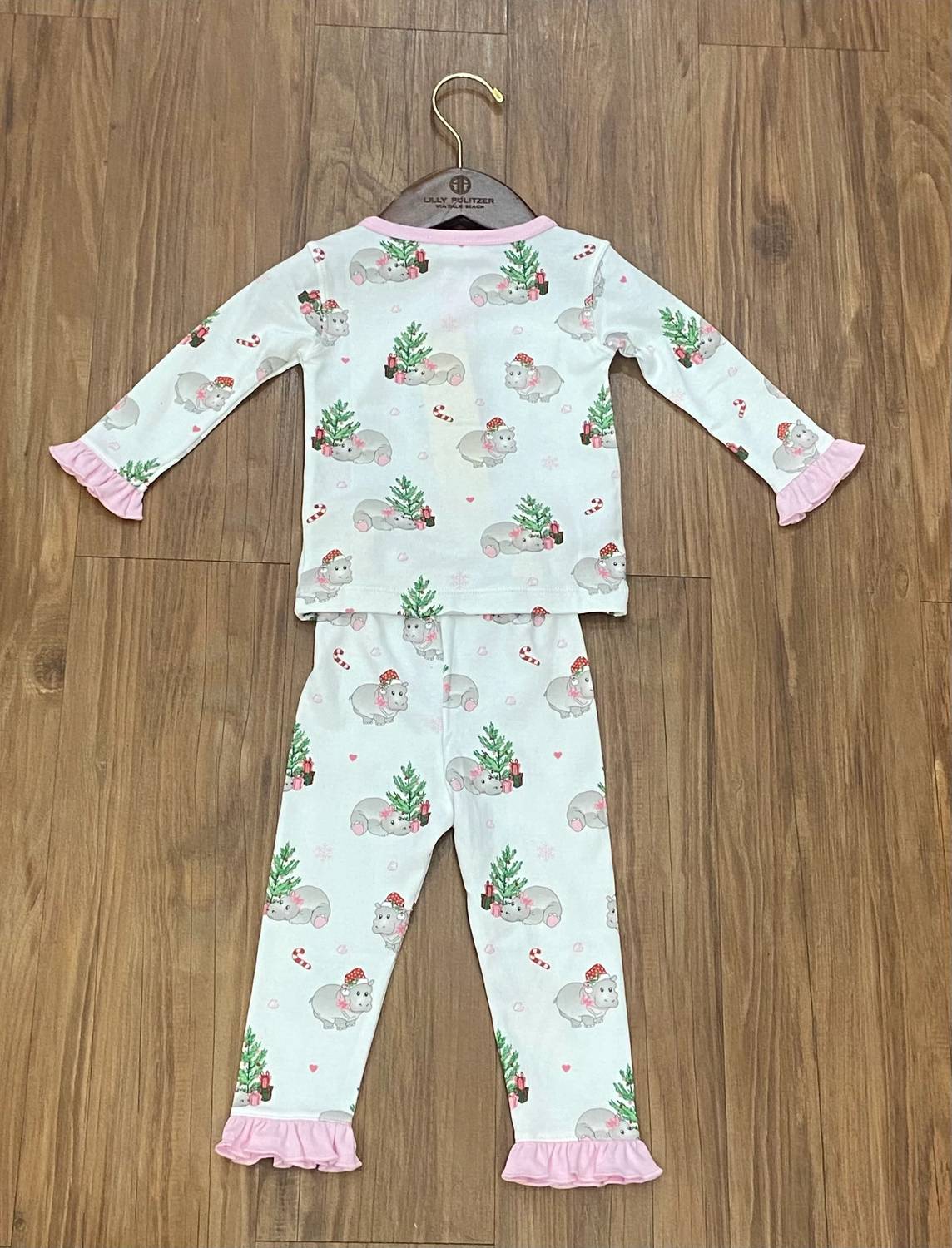 Lulu Bebe - Girl's Pima Hippo Long Sleeve Piece Pajama Set