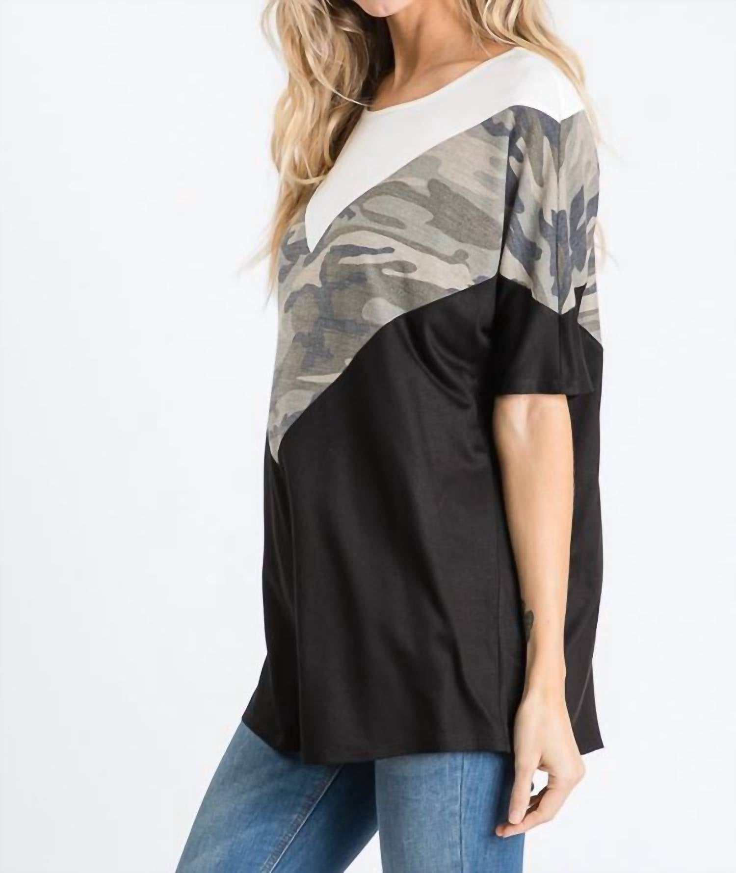 Heimish Usa - Camo Color Block Top