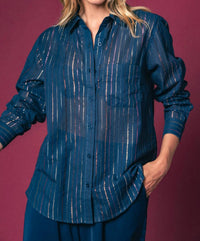 THE SHIRT Boyfriend Shirt in navy lurex - women's blouse - detail view