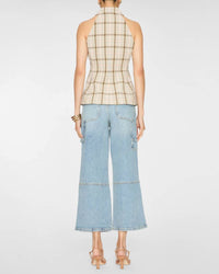Veronica Beard Orlinda Halter Neck Plaid Vest in dark stone multi - women's blouse - alternate view