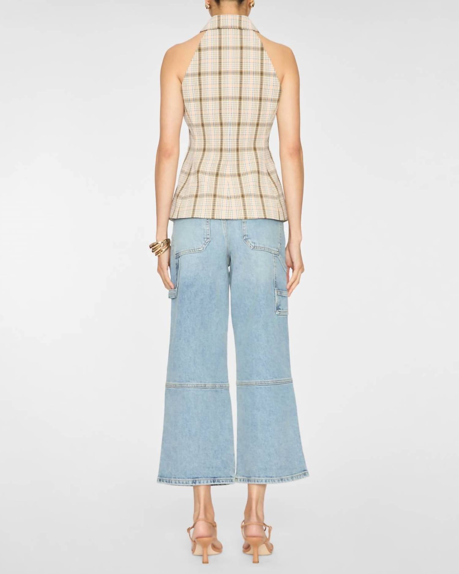 Veronica Beard Orlinda Halter Neck Plaid Vest in dark stone multi - women's blouse - alternate view