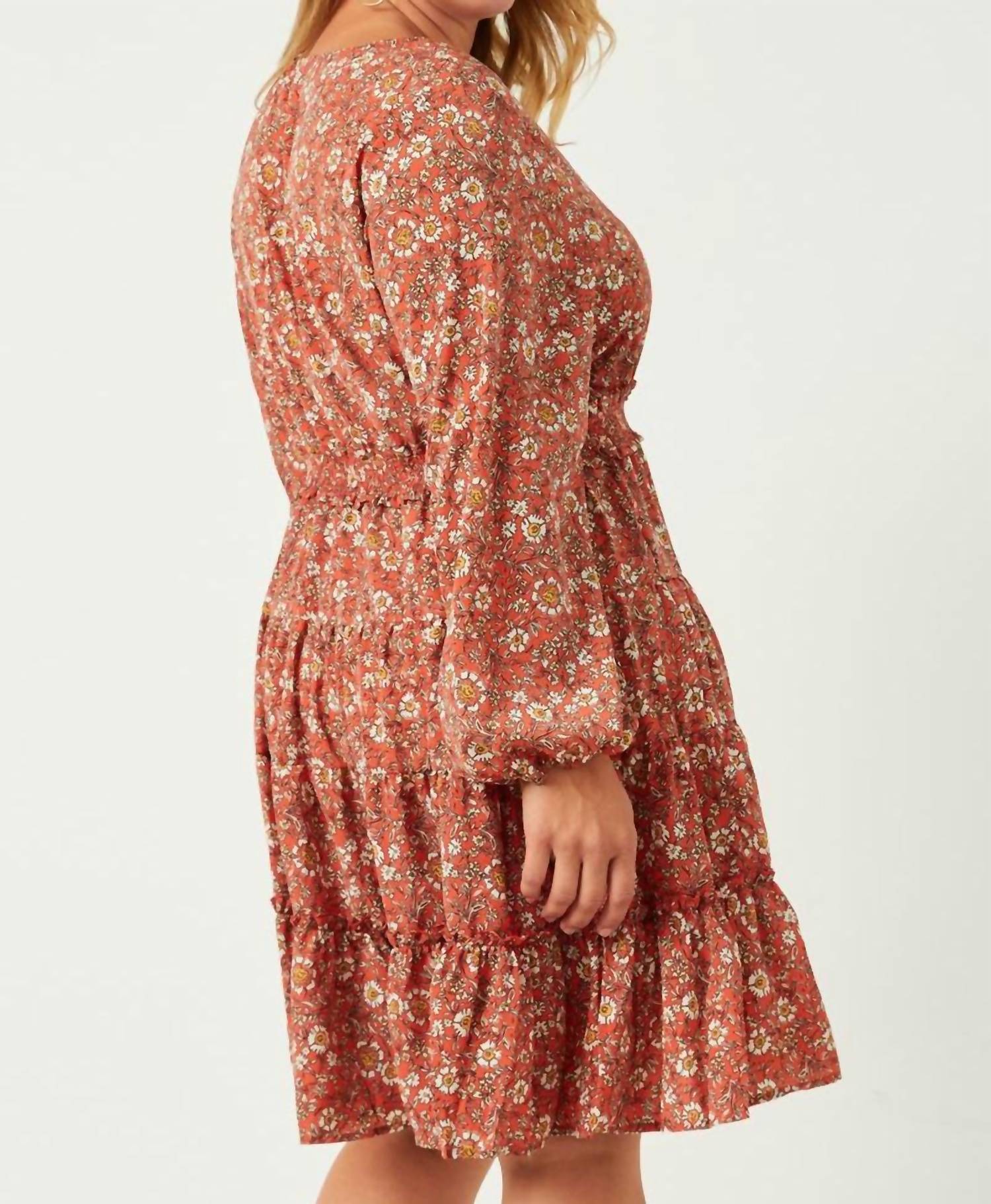 Hayden La - Smocked Waist Ruffle Tiered V-neck Dress