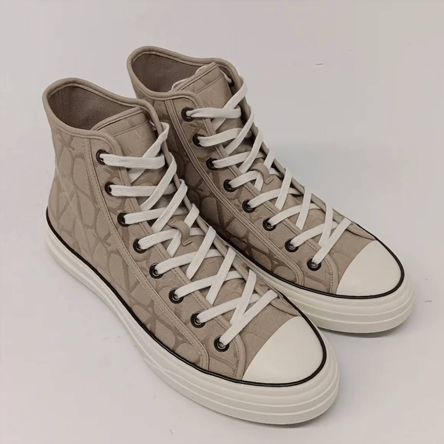 Valentino Garavani Men's Toile Flocked Sneakers in beige white - men's sneaker
