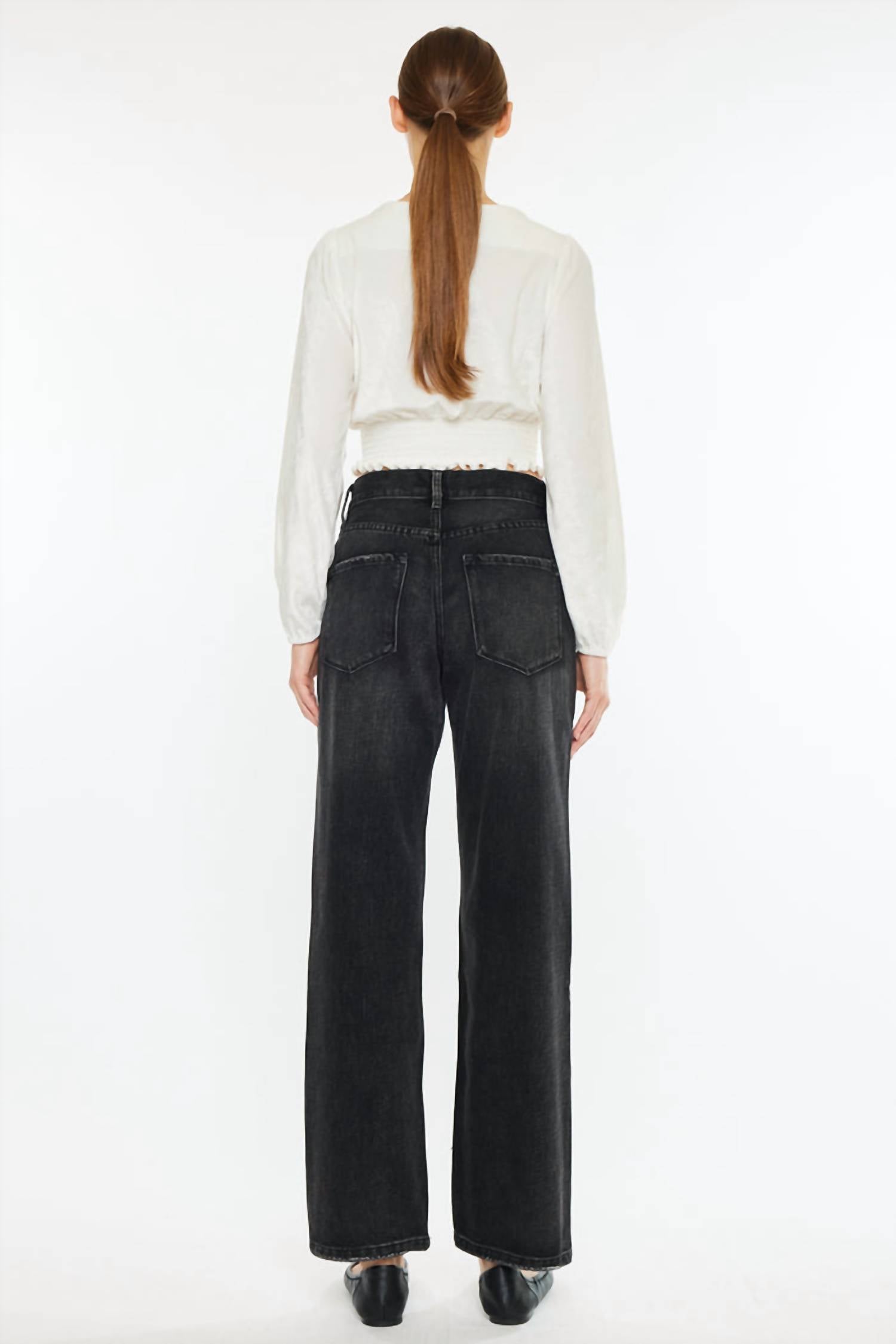 KanCan Ultra High Rise Straight Jeans in dark grey - women's jeans - detail view