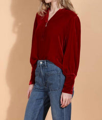 Jessie Liu - Silk Velvet Zip Front Blouse