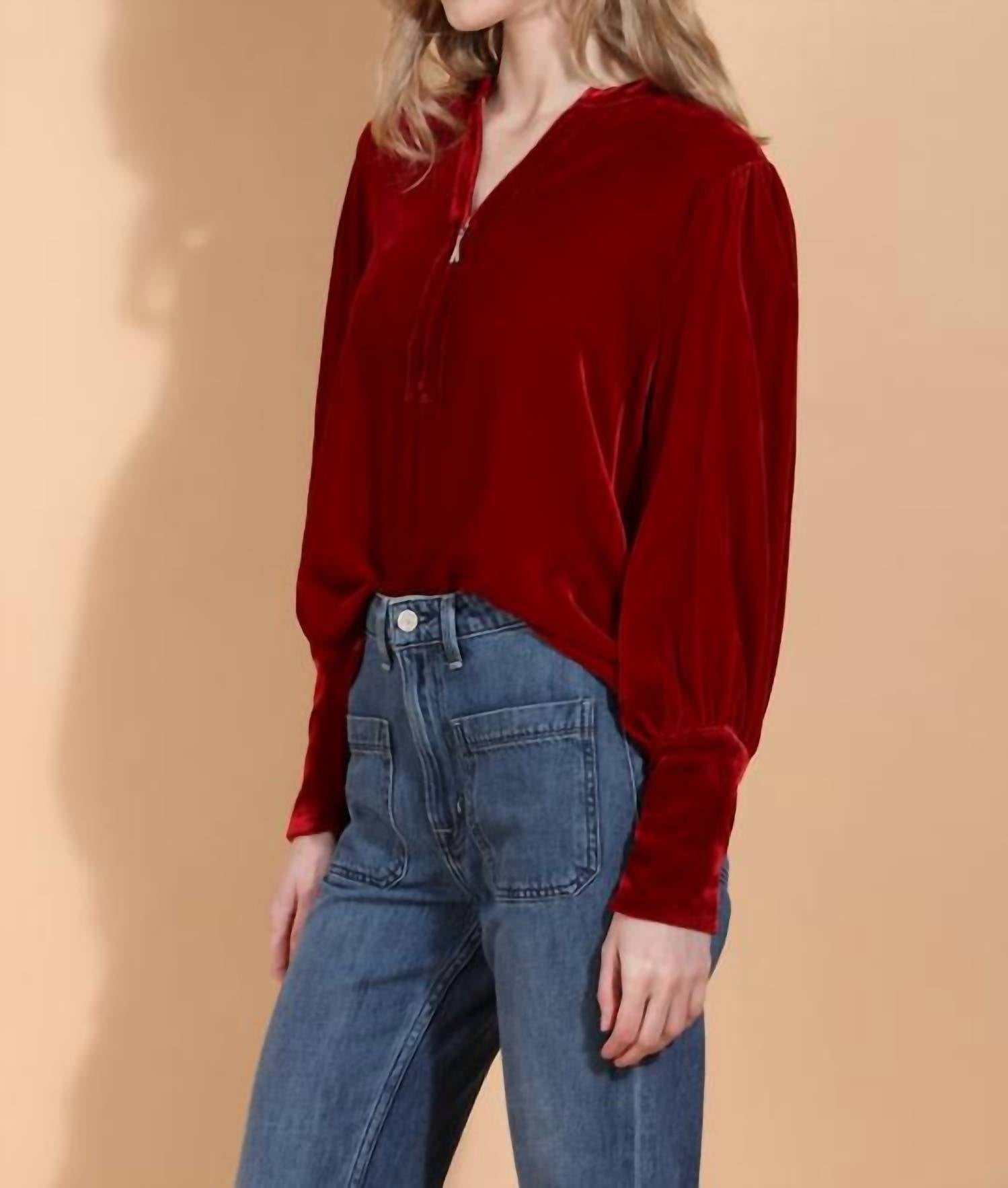 Jessie Liu - Silk Velvet Zip Front Blouse